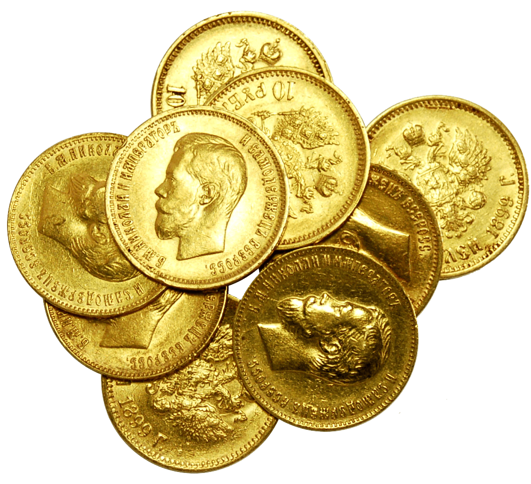 Various gold coins including Maple and Eagle