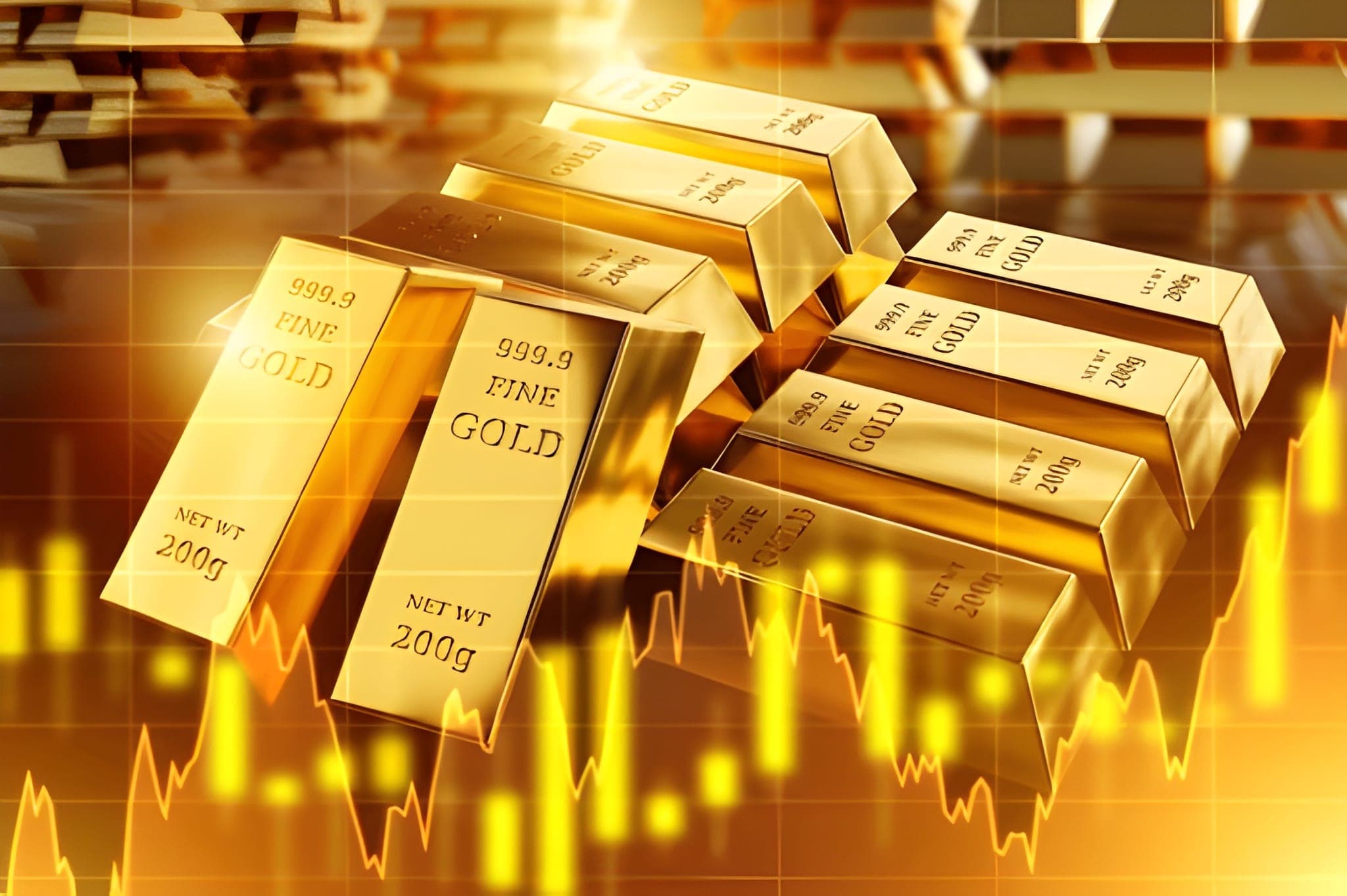 Stacked pure gold bars representing Dusbullion gold investment products